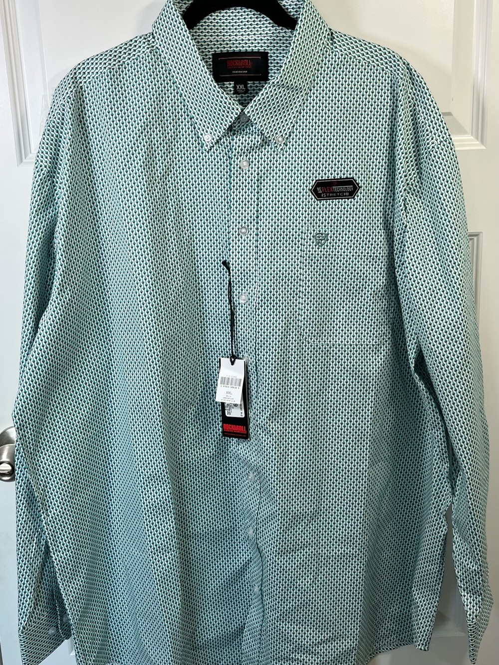 Rock Roll Denim XXL Western Geo Print Stretch Cowboy Shirt NWT